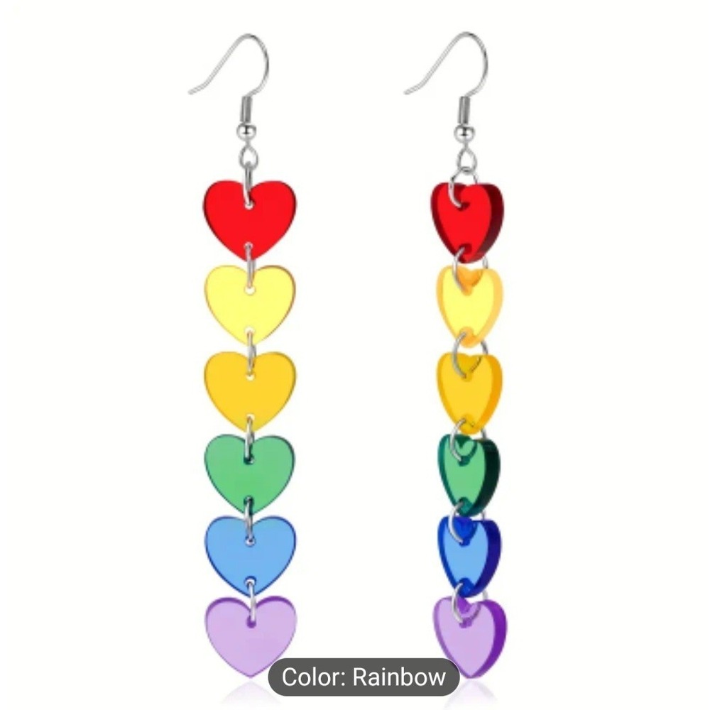 1 Pair Heart Shaped Rainbow Pride Clear Acrylic Dangling Earrings
